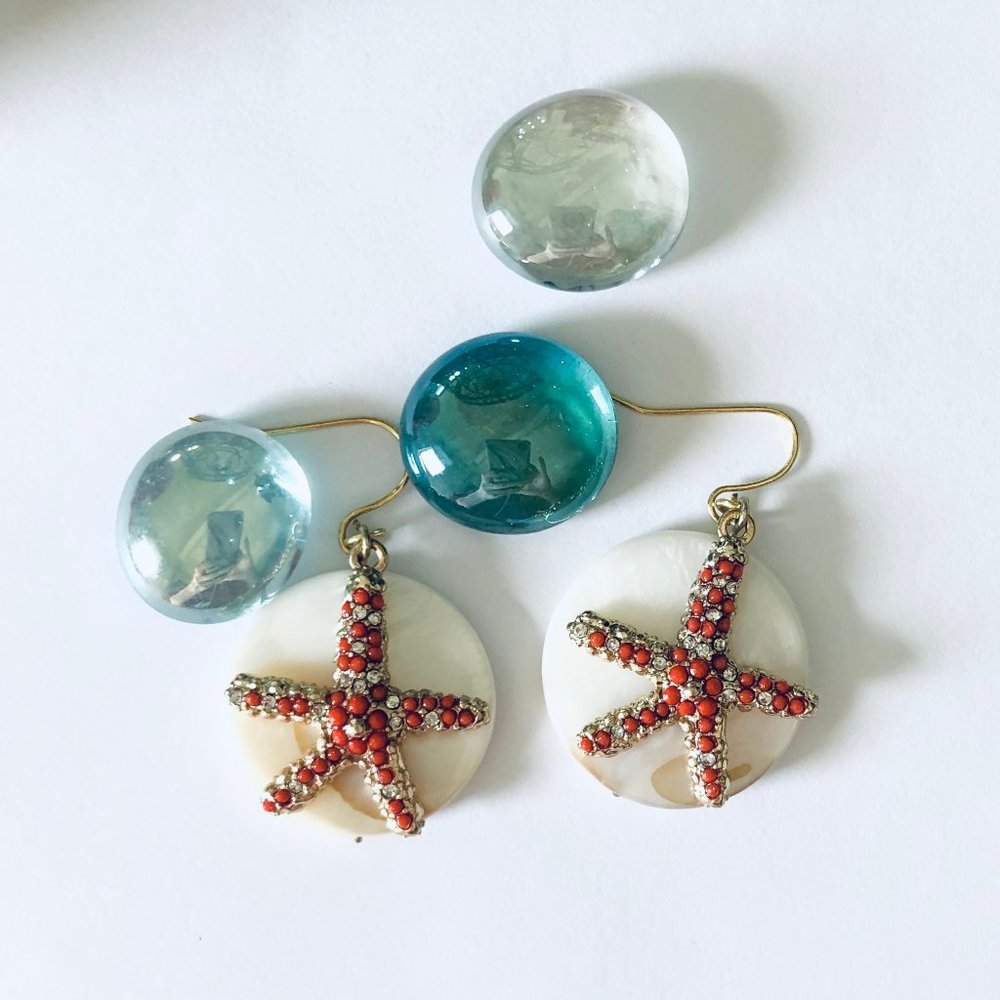 New Handmade Starfish/Shell Disc Earrings - Picture 1 of 7